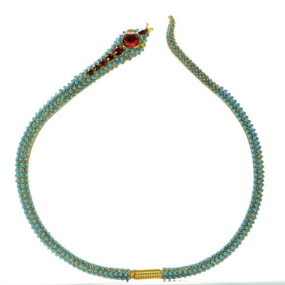 Vintage Kenneth Jay Lane KJL Crystal & Turquoise Snake Collar Necklace - Picture 2 of 9